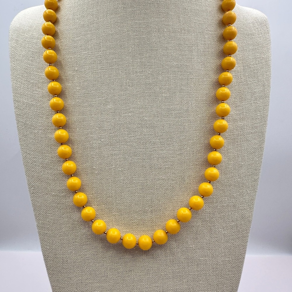 Vintage 80s Yellow Beaded Necklace Chunky Statement Women's Classic Jewelry